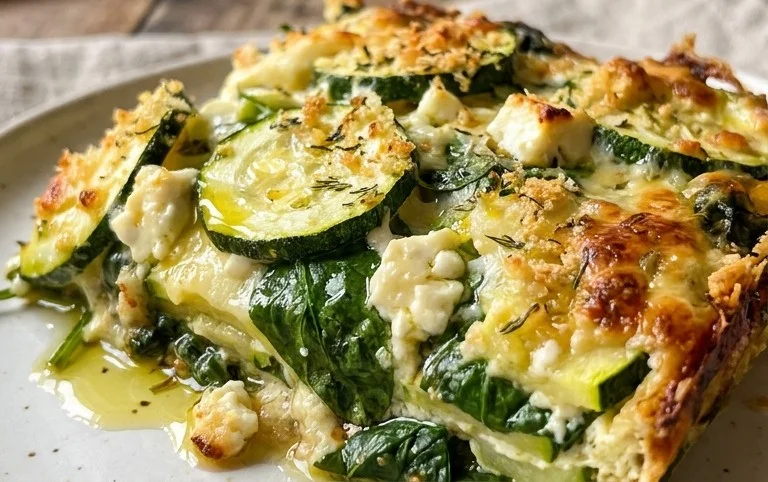 Baked Zucchini, Spinach, and Feta Casserole